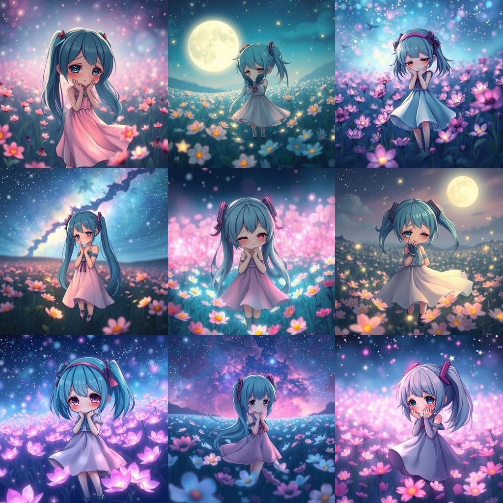 Crying Chibi Hatsune Miku in Starfield: Matte Painting