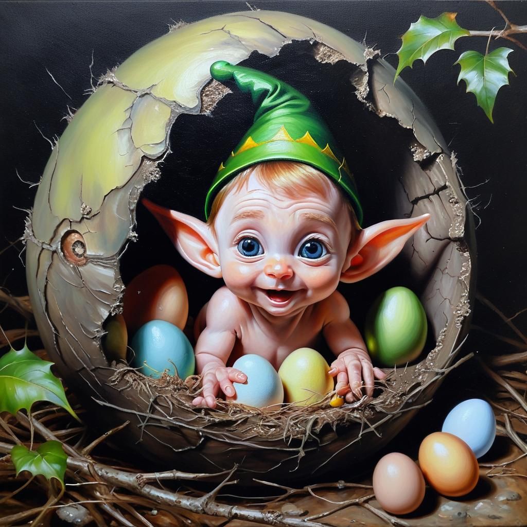 Elf Hatching Oil Painting