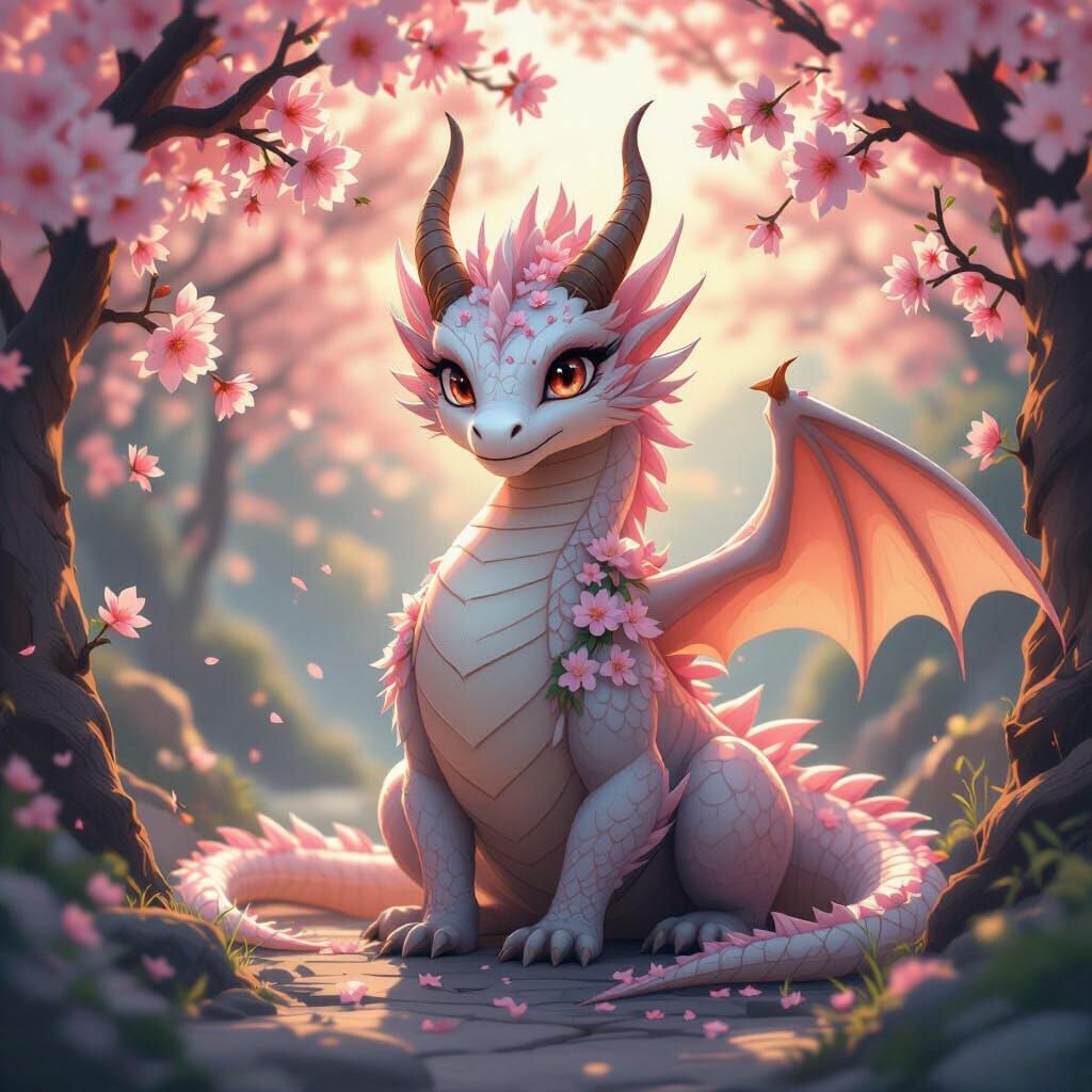 Ancient Cherry Blossom Dragon in Golden Hour Light