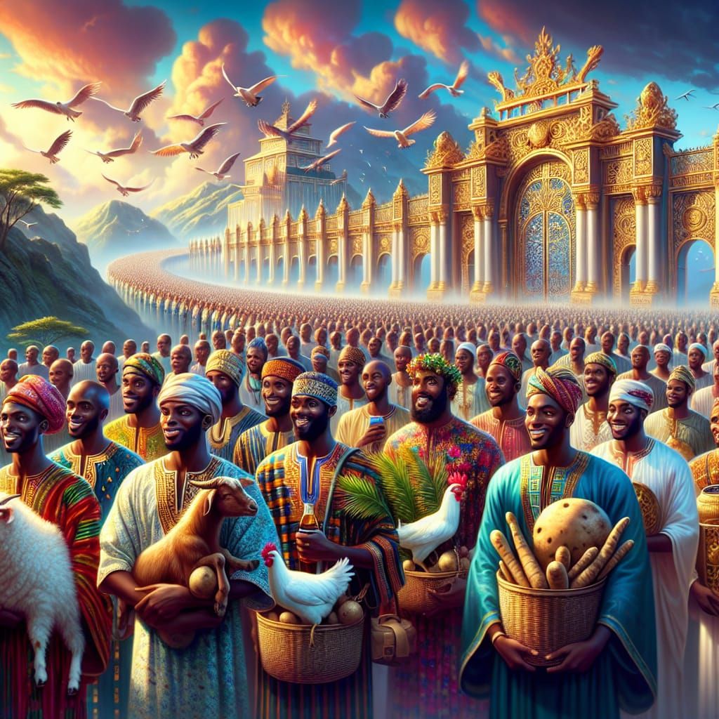 African Suitors Gather Outside Royal Palace in Traditional A...