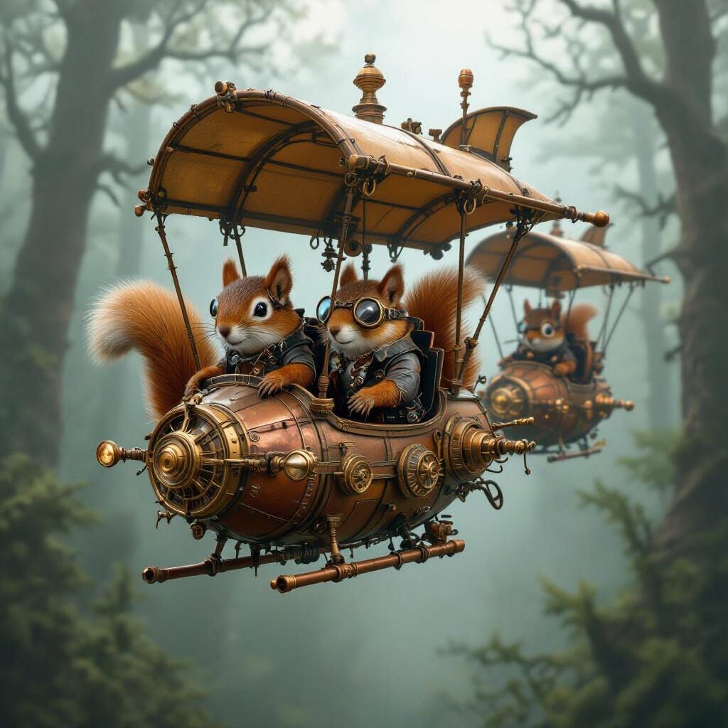 Steampunk Squirrels in Clockwork Airships
