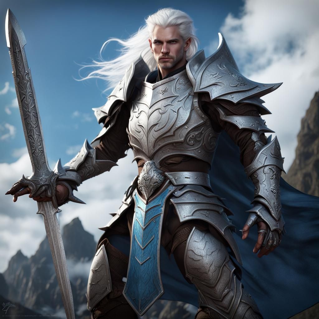 Silver Dragonborn Paladin Concept Art in 8K