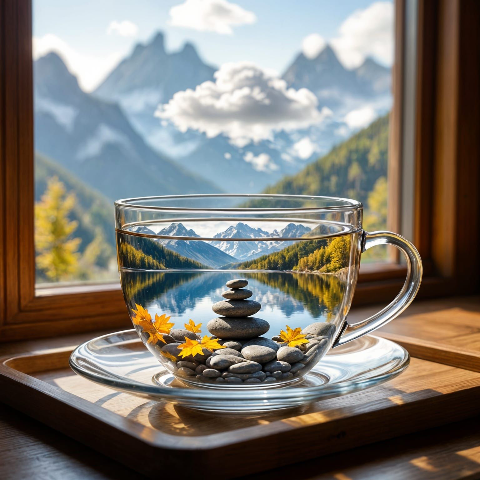 Miniature Autumn Scene in Glass Teacup