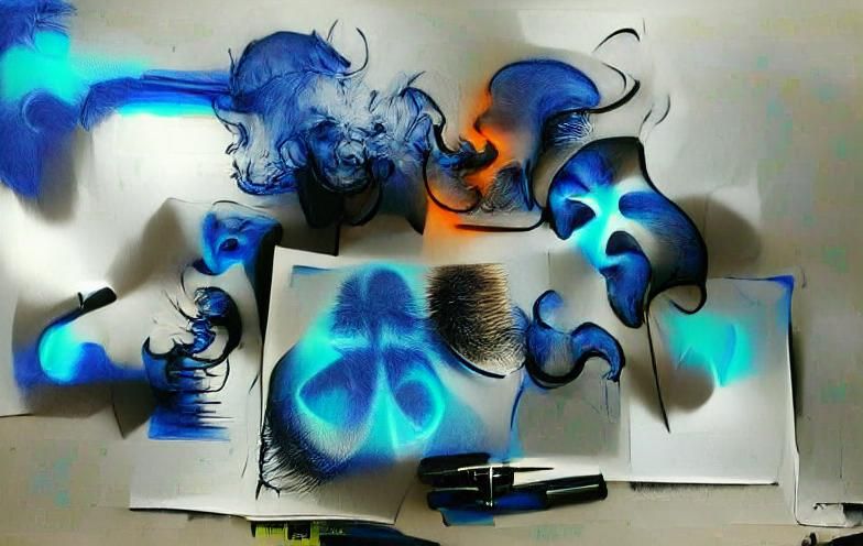 Abstract Blue Rorschach Test in Airbrush Style