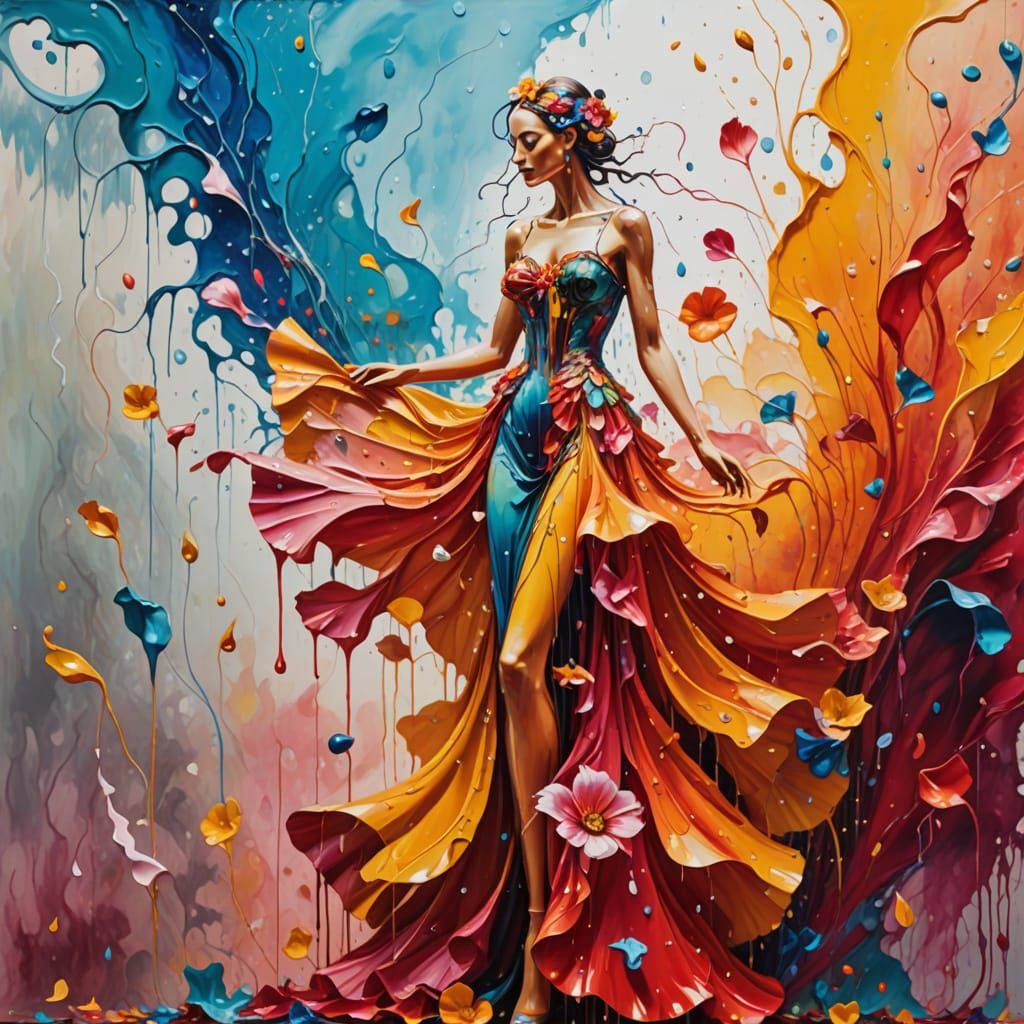 Surrealist Floral Goddess in Vibrant Oil Painting