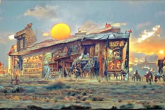 Western Saloon at Sunrise: Hyperrealistic Digital Painting