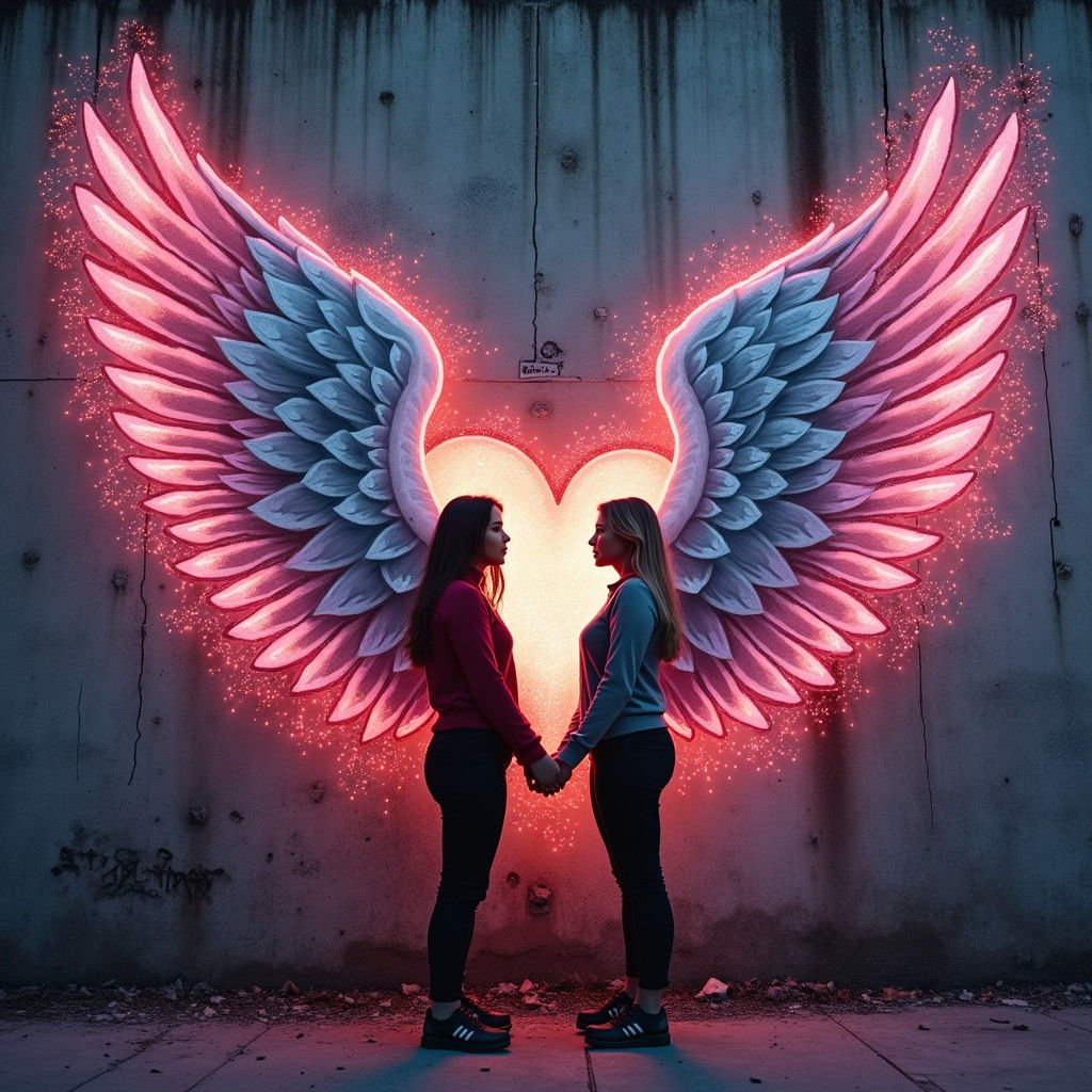Glowing Graffiti Mural of Love in Urban Street Art