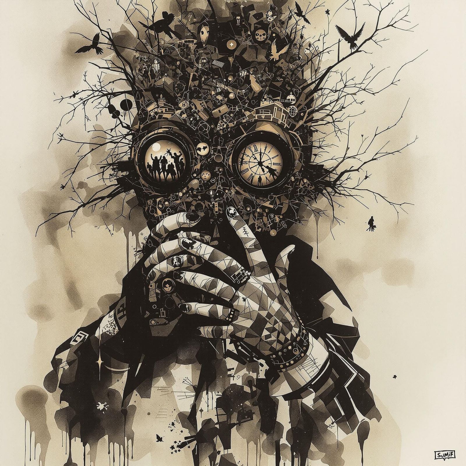 Ethereal Sepia Landscape with Acaena Buchananii Bloom