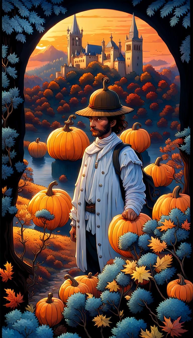 Pilgrim's Return: Detailed Matte Painting in Autumn