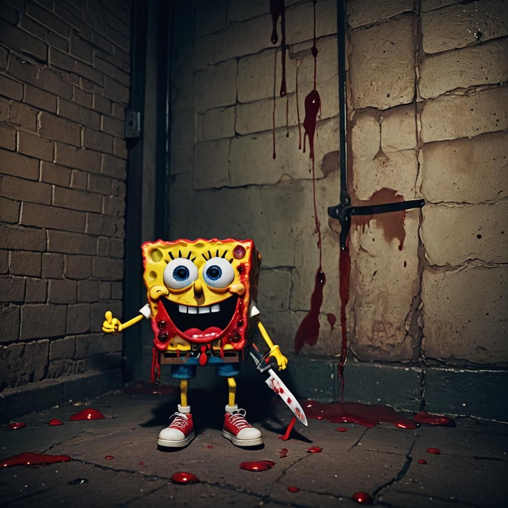 Creepy Spongebob in Dark Alley: Cinematic Horror