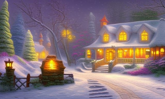Winter Fantasy Village House in Ethereal Style