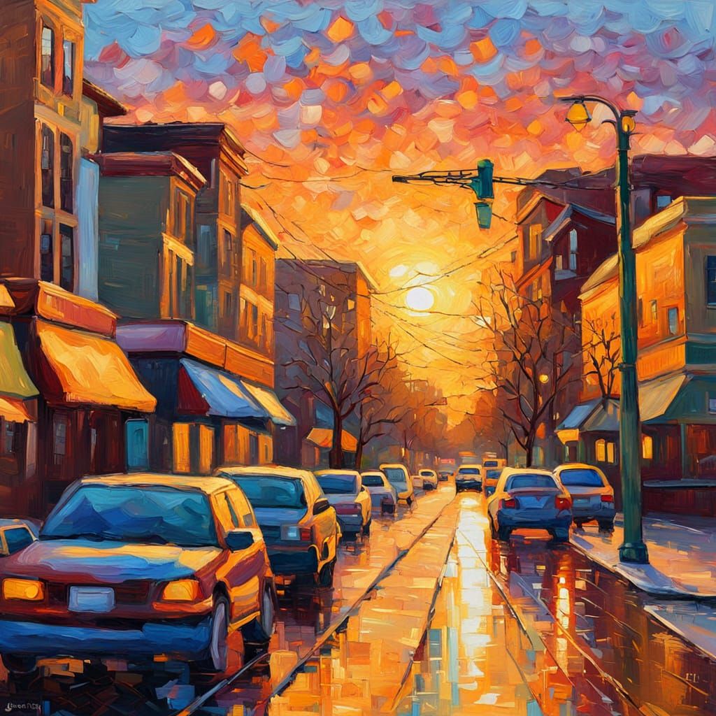 Salt Lake City Streets in Neo-Impressionist Style