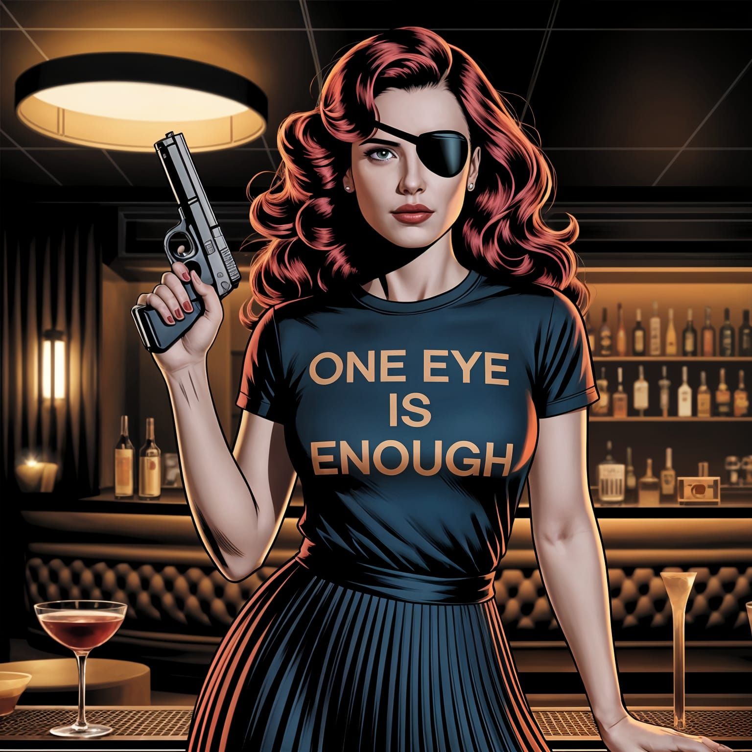 Comic Book Villainess in James Bond Film Noir Style
