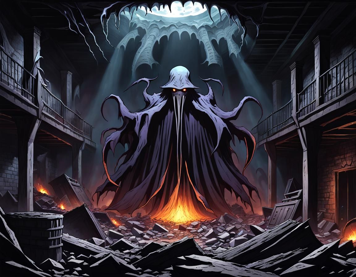 Mind Flayer in Destroyed Basement: Epic Composition