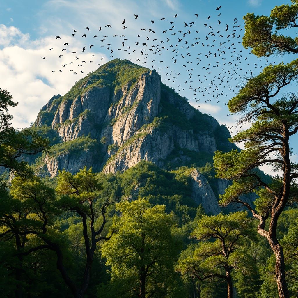 Majestic Stone Mountain Transforms into a Regal Wolf's Head,...