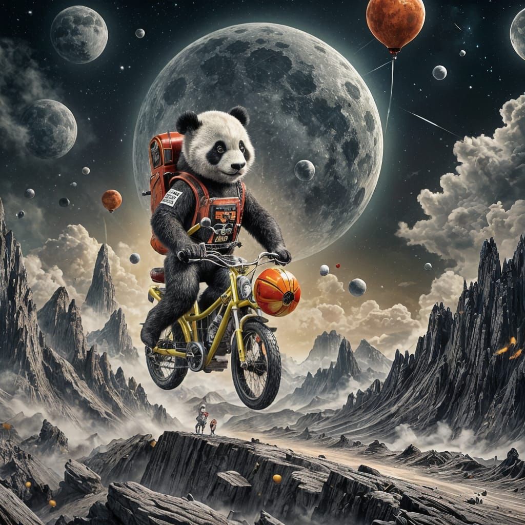 Panda Rides Bicycle on Lunar Cycle