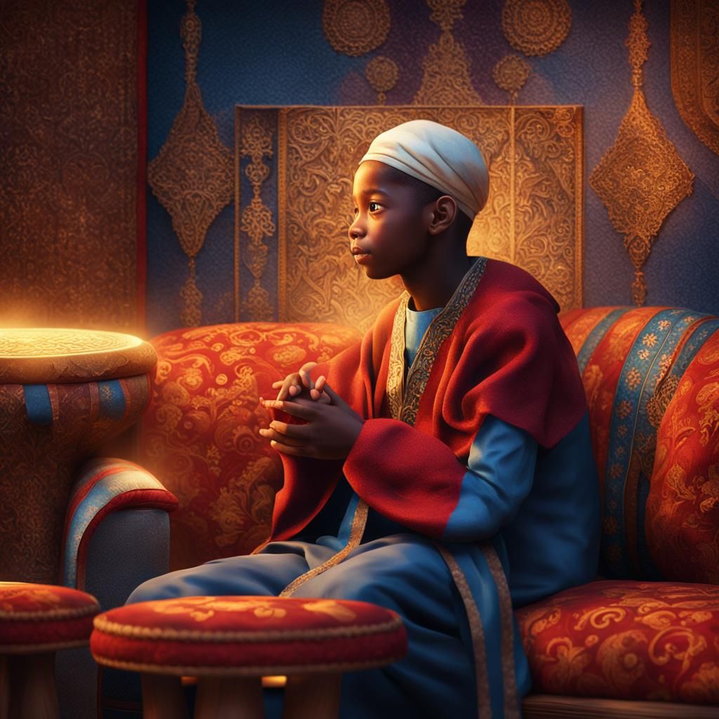 Curious Pilgrim on Ottoman in Splash Art Style