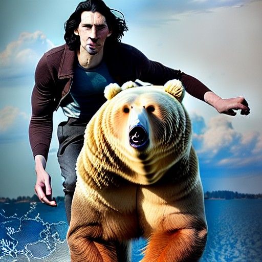 Adam Driver riding a bear