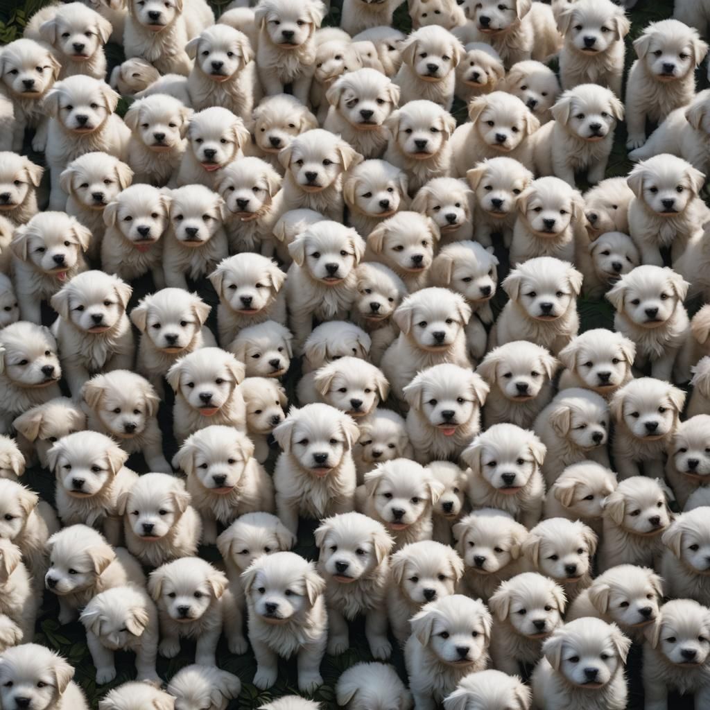 Millions of Cute Fluffy White Puppies: Detailed Painting