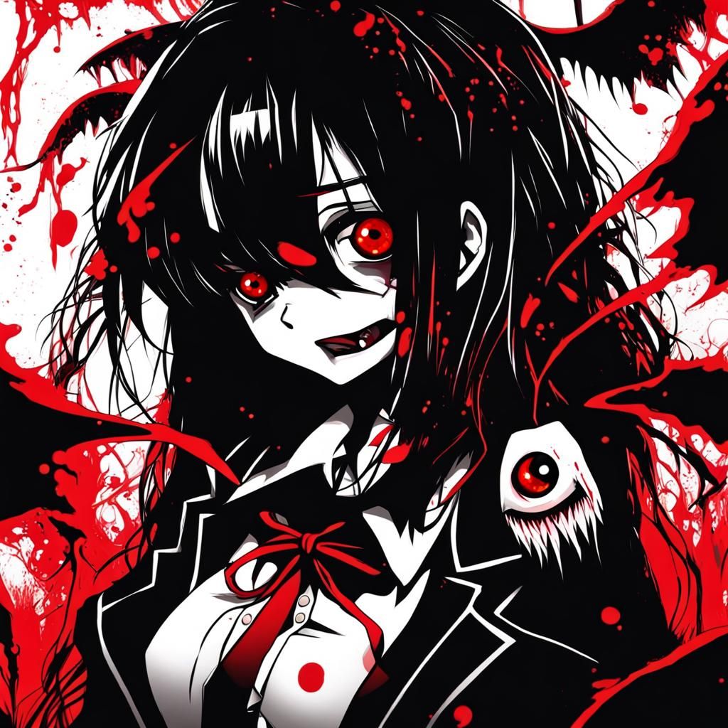Scary Red-Eyed Monster at Horror Party in Anime Style