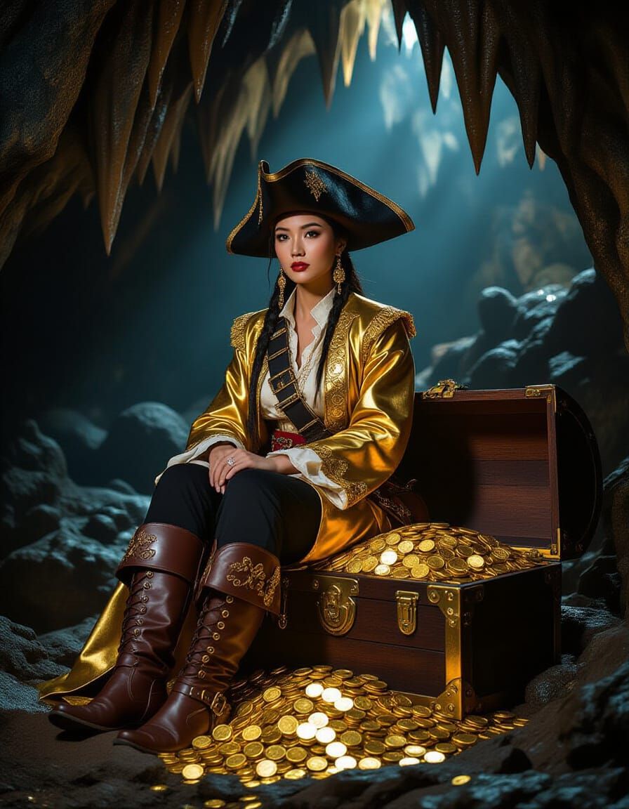 Hmong Pirate Guarding Treasure in Mystical Cave