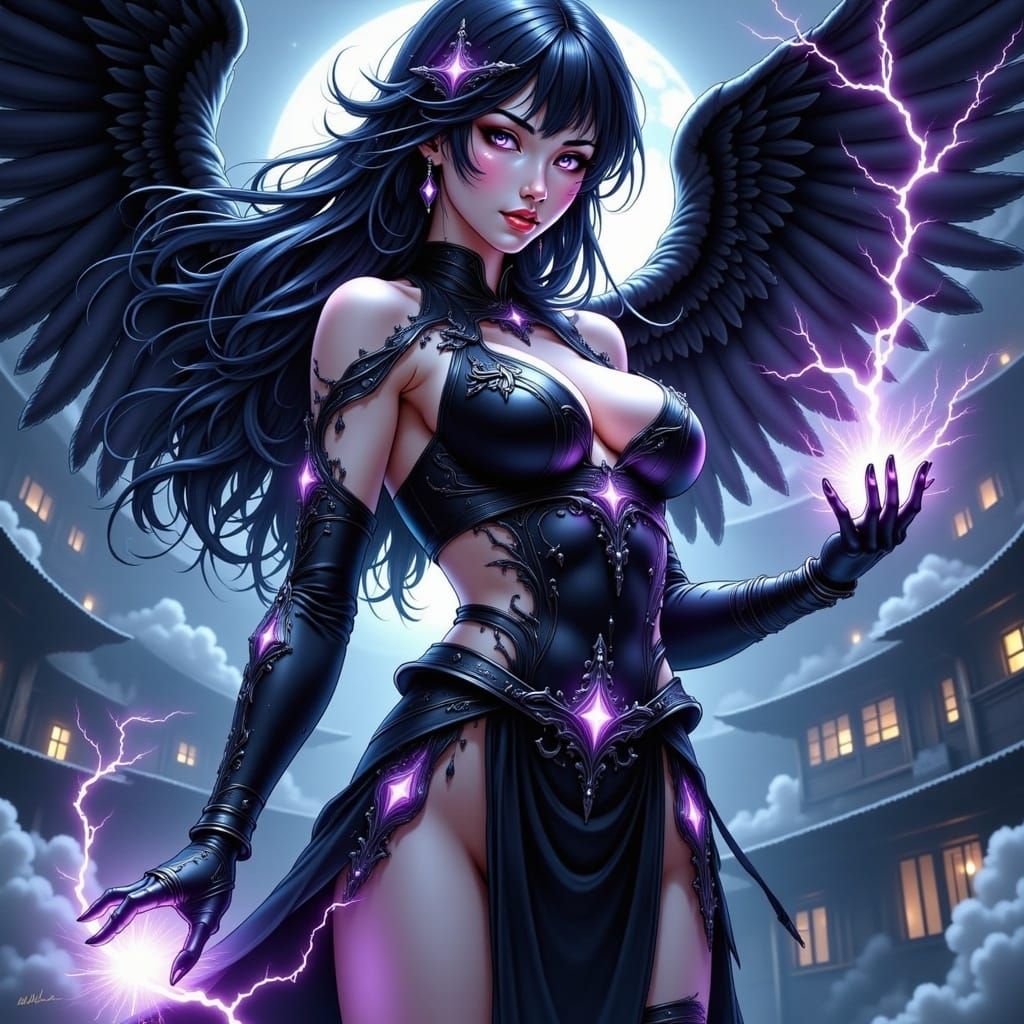 Storm Angel in Anime Style with Lightning