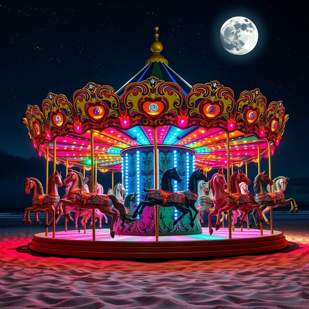 Majestic Traditional Carousel Under Starry Night Sky