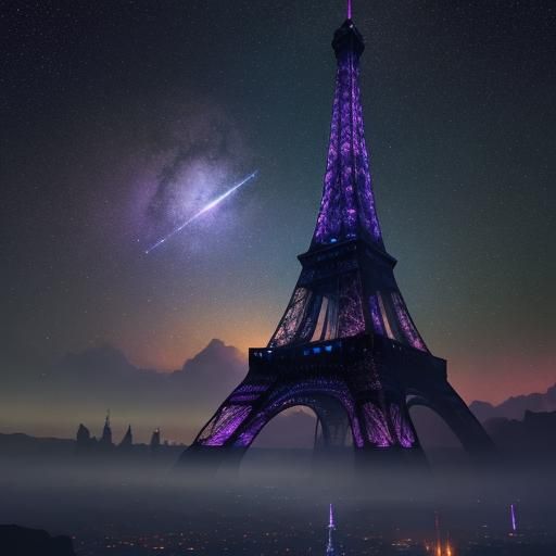 Eiffel Tower Floating in Space as Sci-Fi Oil Painting