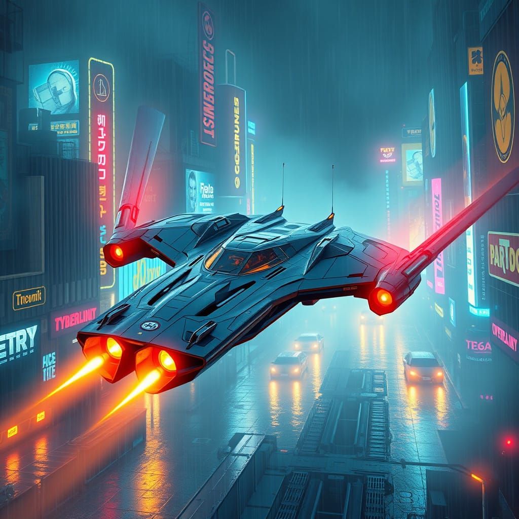 Cyberpunk Futuristic Spacecraft Inspired by Iconic Cars