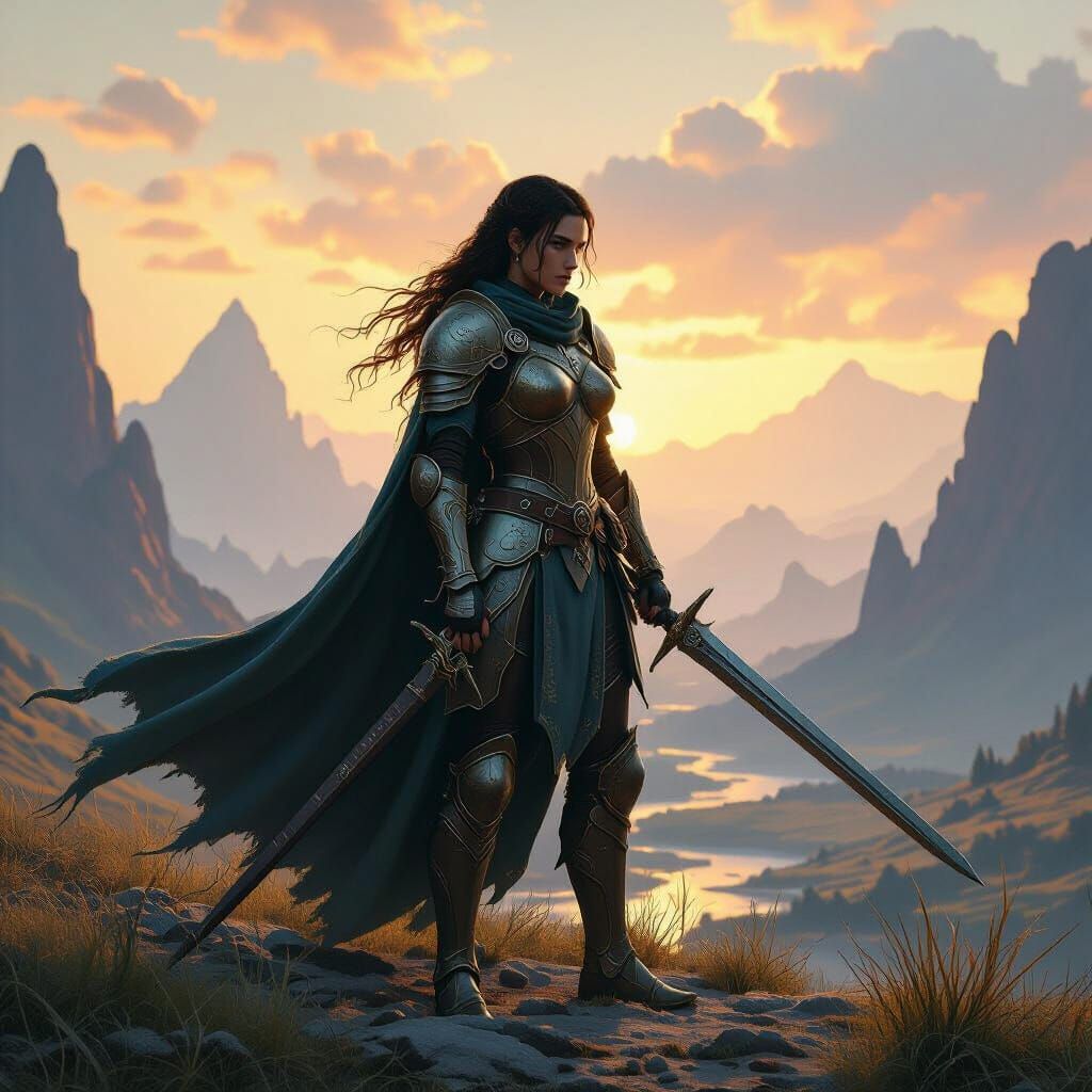Fantasy Female Warrior Hero in Detailed Matte Painting