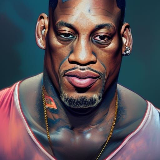 Dennis Rodman Portrait in Hyperdetailed Concept Art