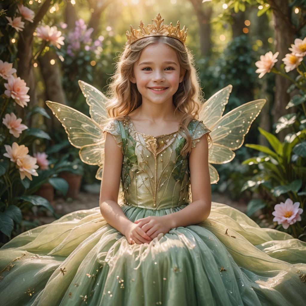 Smiling Fairy Princess in Lush Garden Portrait