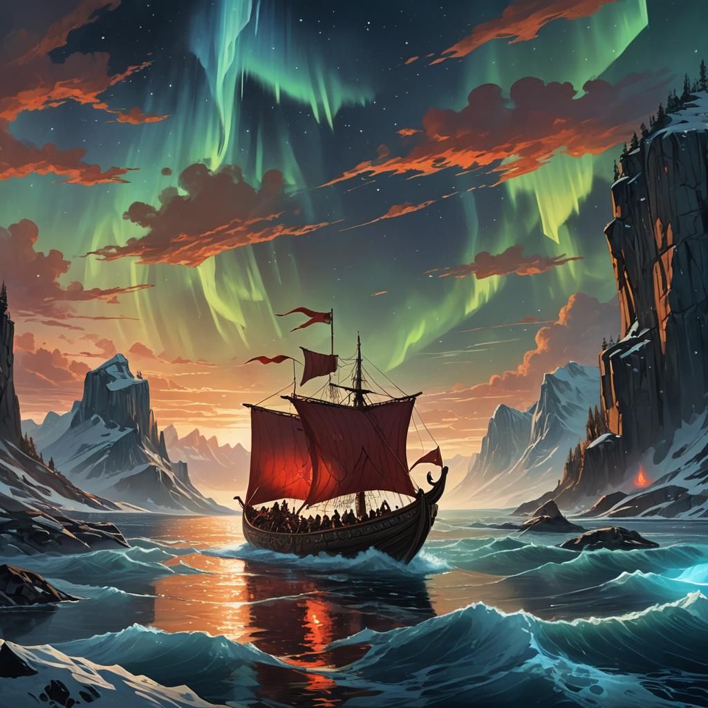 Viking Longboat at World's End: Fantasy Concept Art