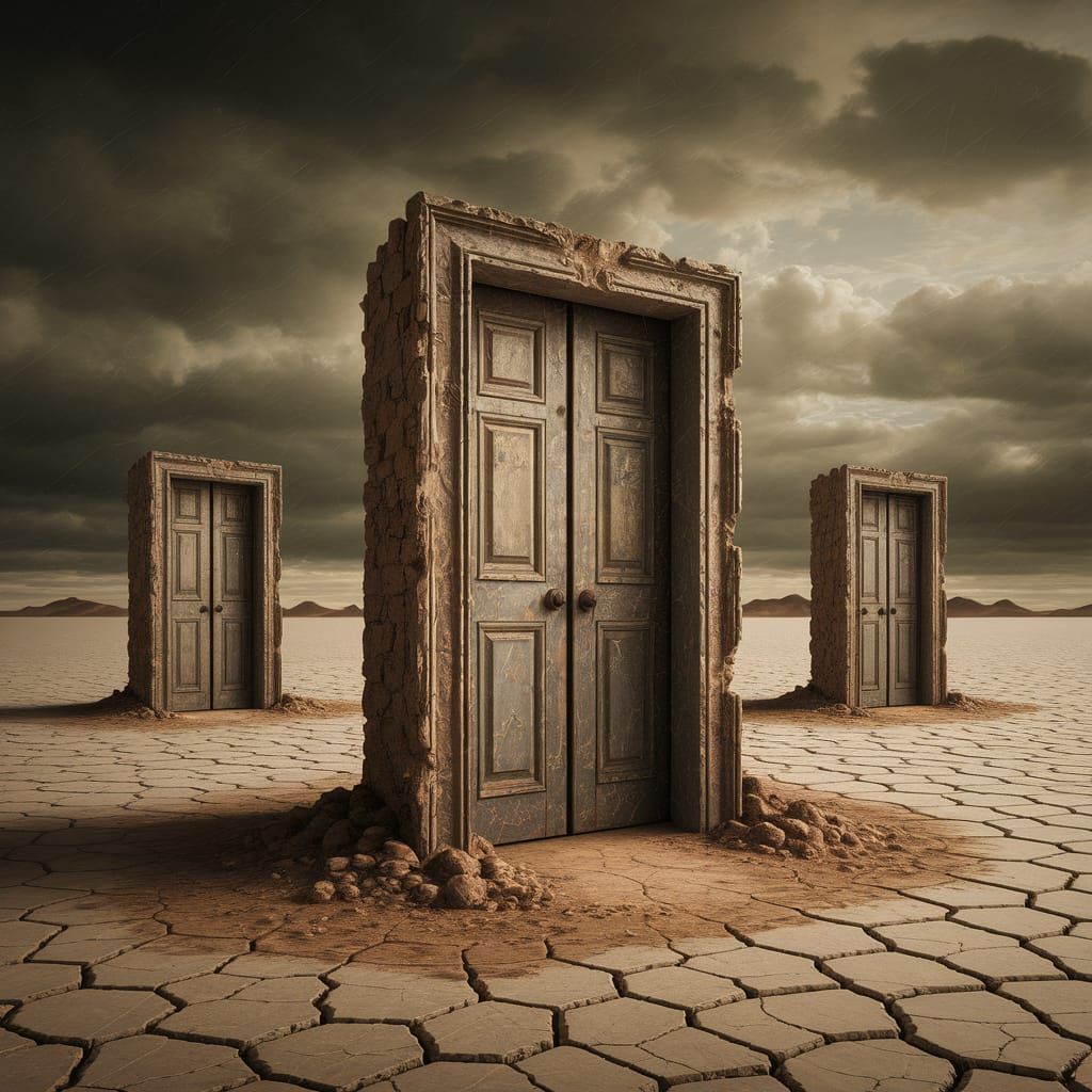 Surreal Desert Doors in Haunting Style