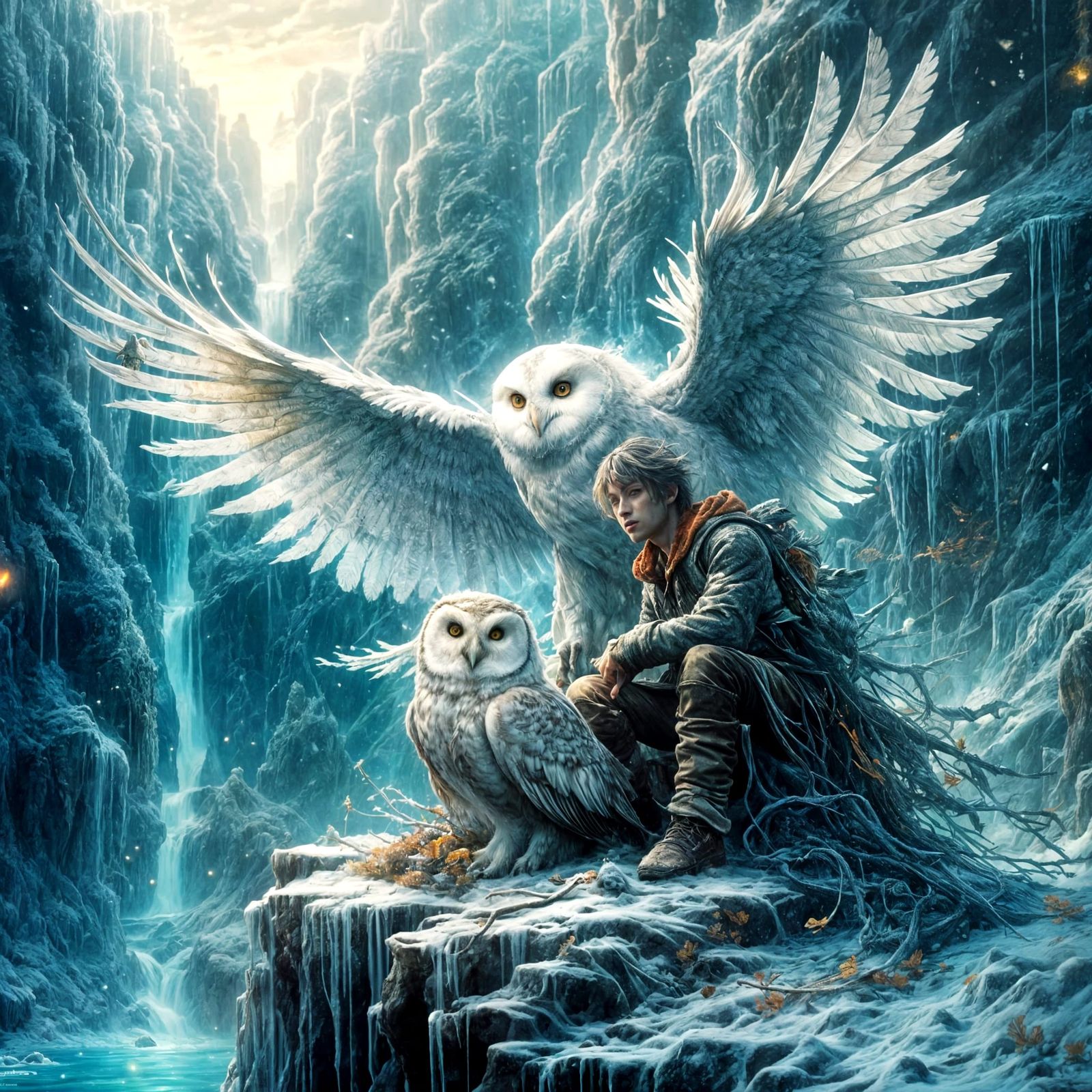 Hyperrealistic Great White Owl Fantasy Artwork