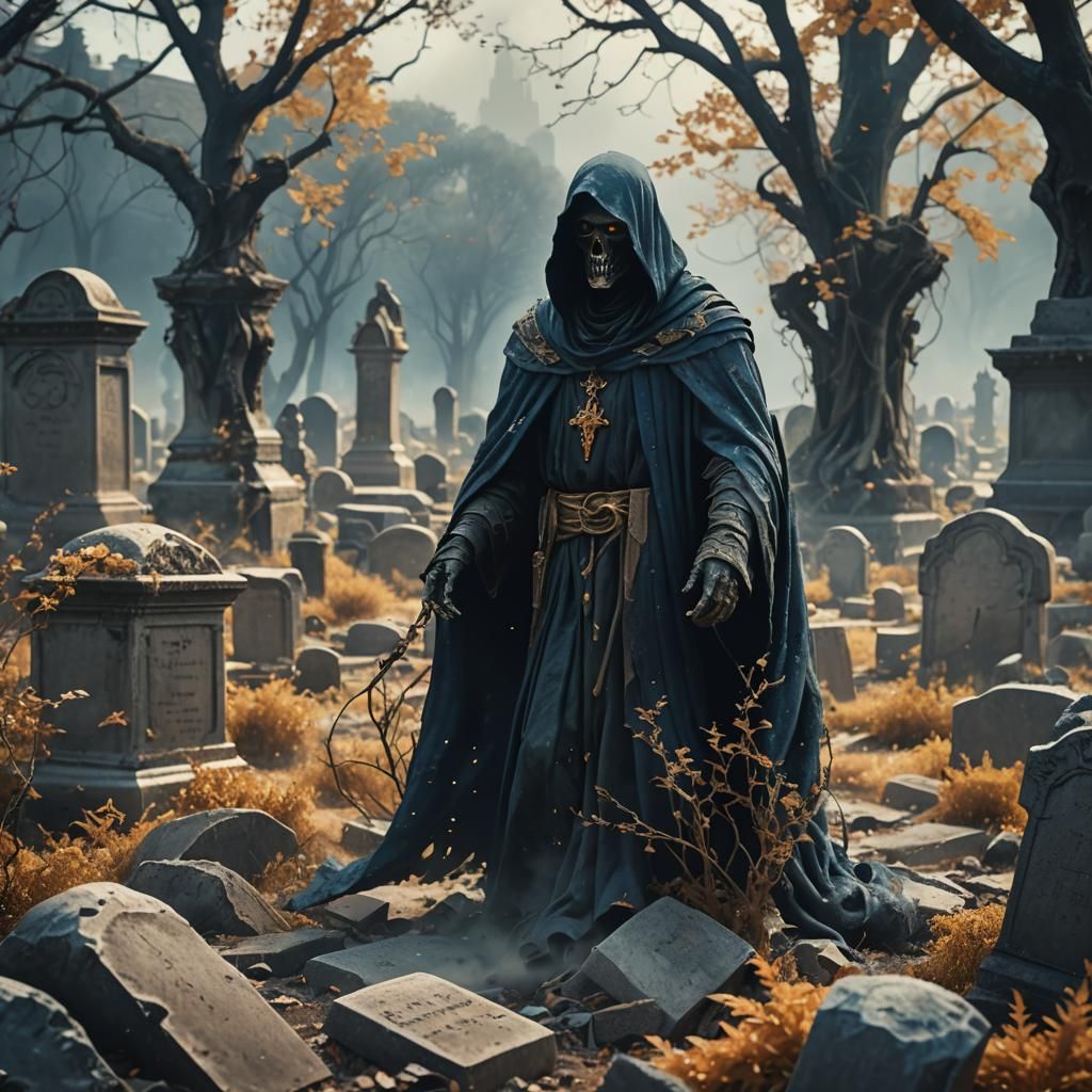 Cloaked Figure in Ancient Graveyard Concept Art