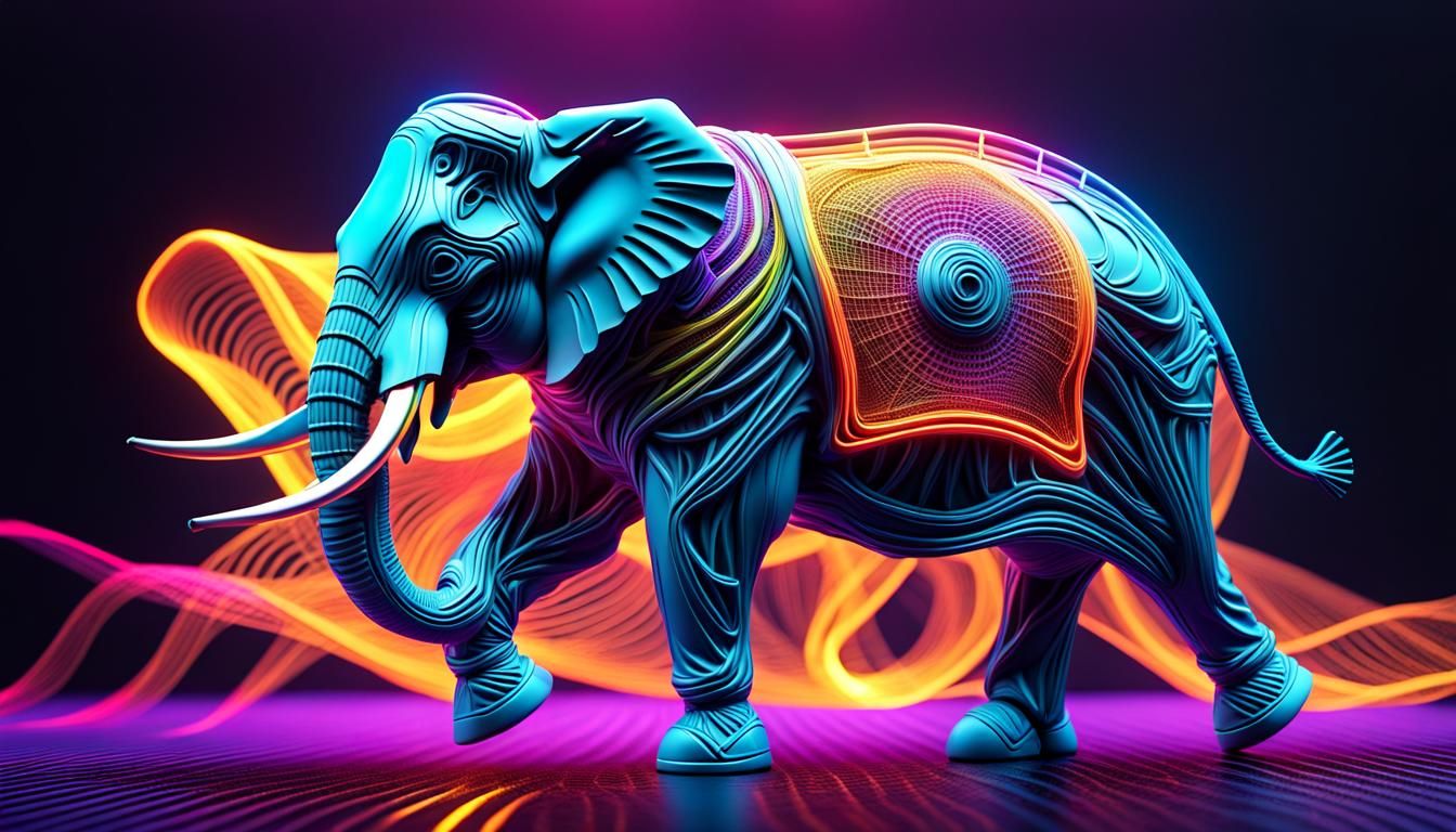 Neon Dancing Elephant in Organic Mesh