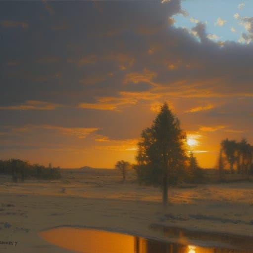 Warm Sunset Oil Painting by Gurney Style