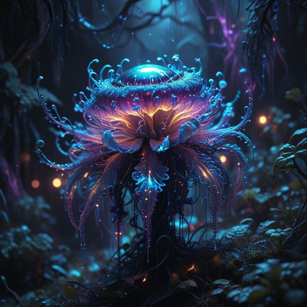 Ethereal Bioluminescent Organism in a Dreamlike, Mystic Envi...