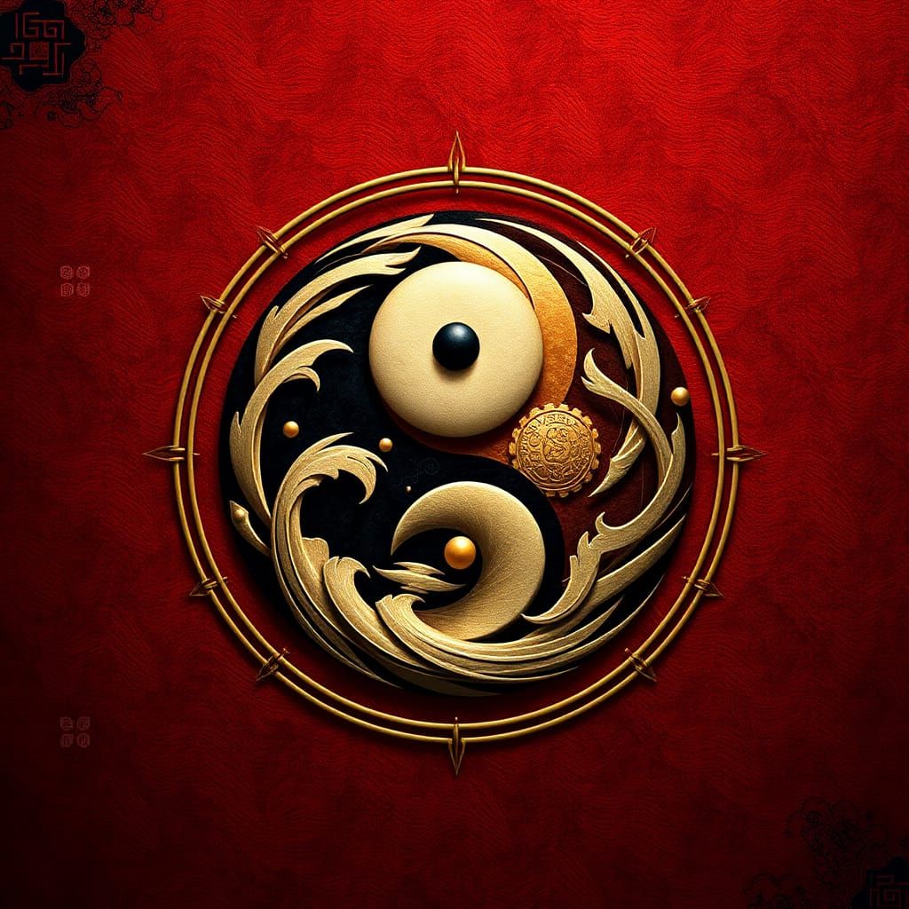 Harmonious Yin and Yang Symbol on Chinese Silk