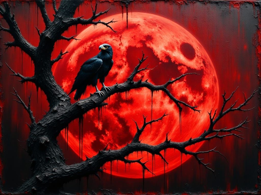 Eagle Silhouette on Blood Moon Branch