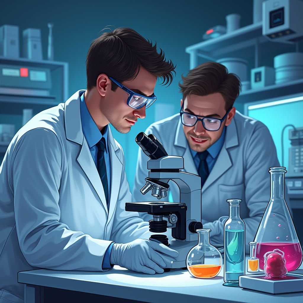 Lab Technician in Modern Laboratory with Suited Businessman