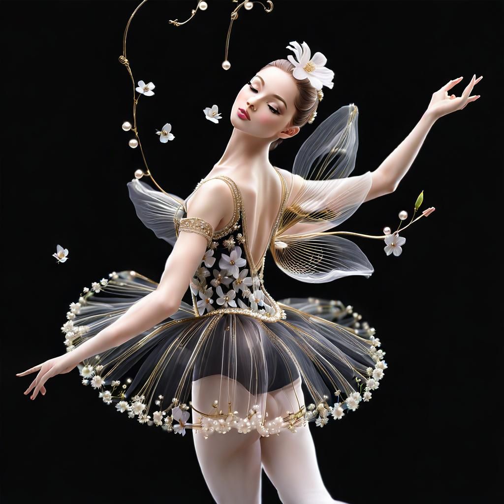 Ballerina in Floral Transparency: Hyperrealistic Digital Art