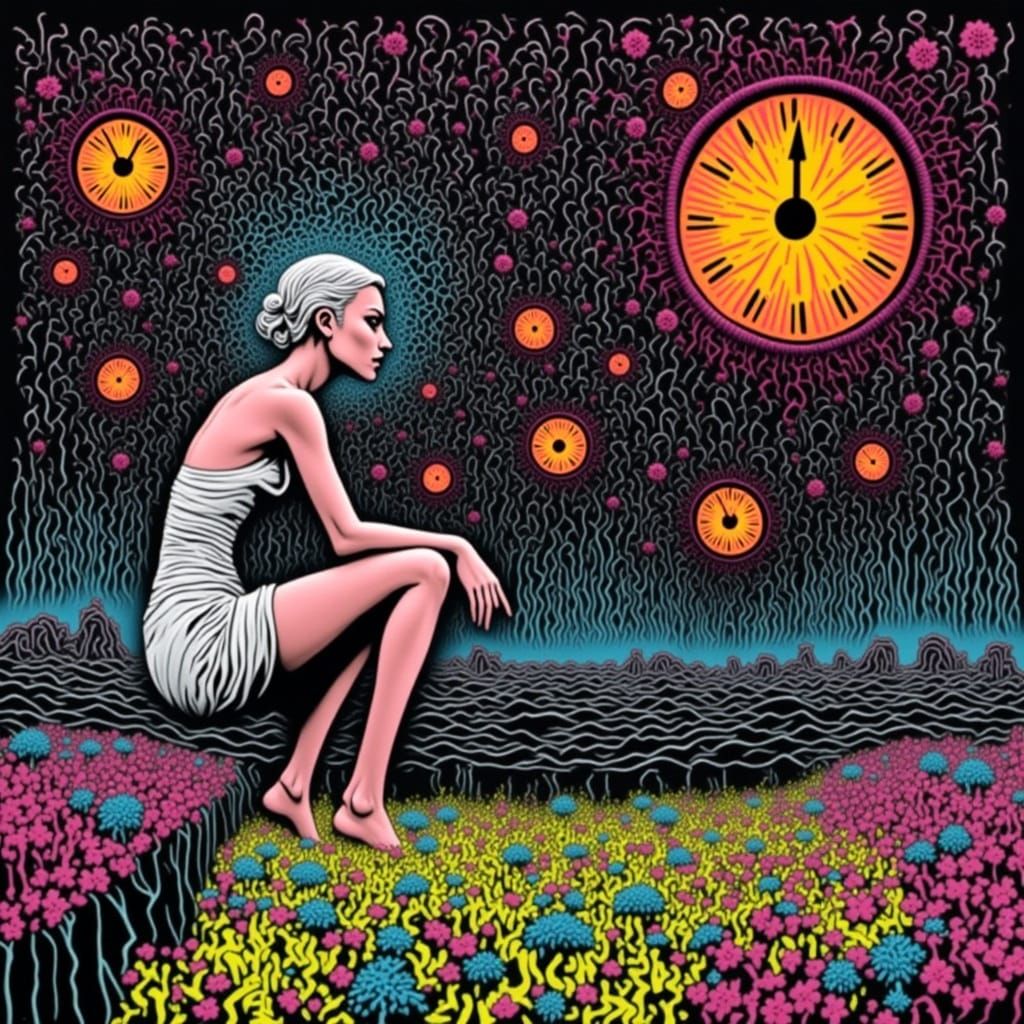 Surreal Figurative Art of a Weary Woman Lost in Insomnia