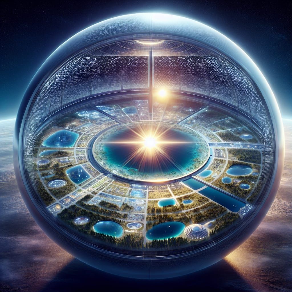 Dyson Sphere Interior Reveals Star and Landscape