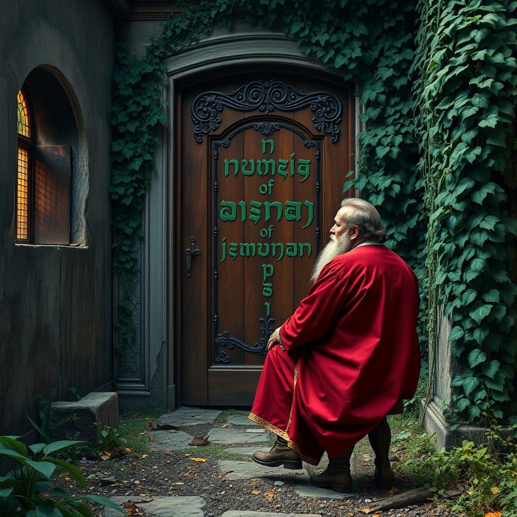 Mystical Oak Door in Abandoned Garden