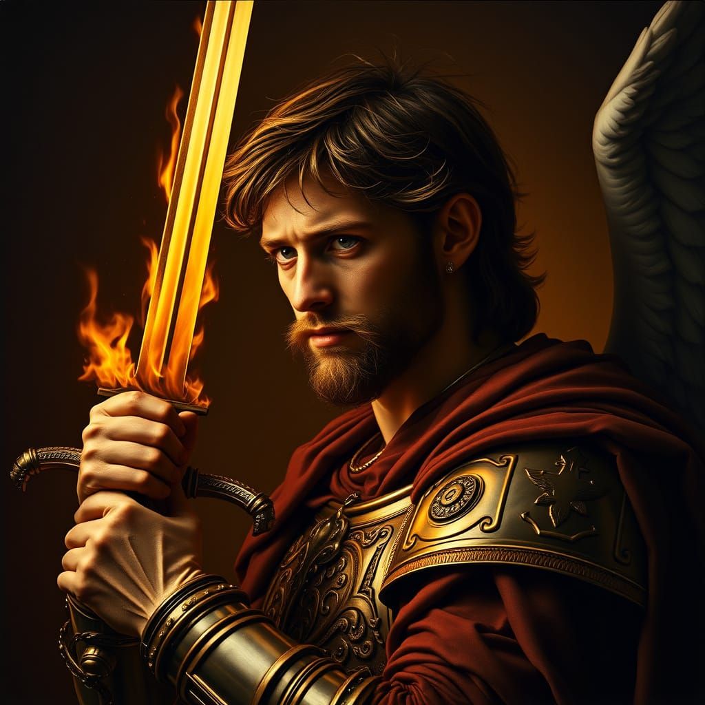 Neoclassical Archangel Wields Sword of Flames