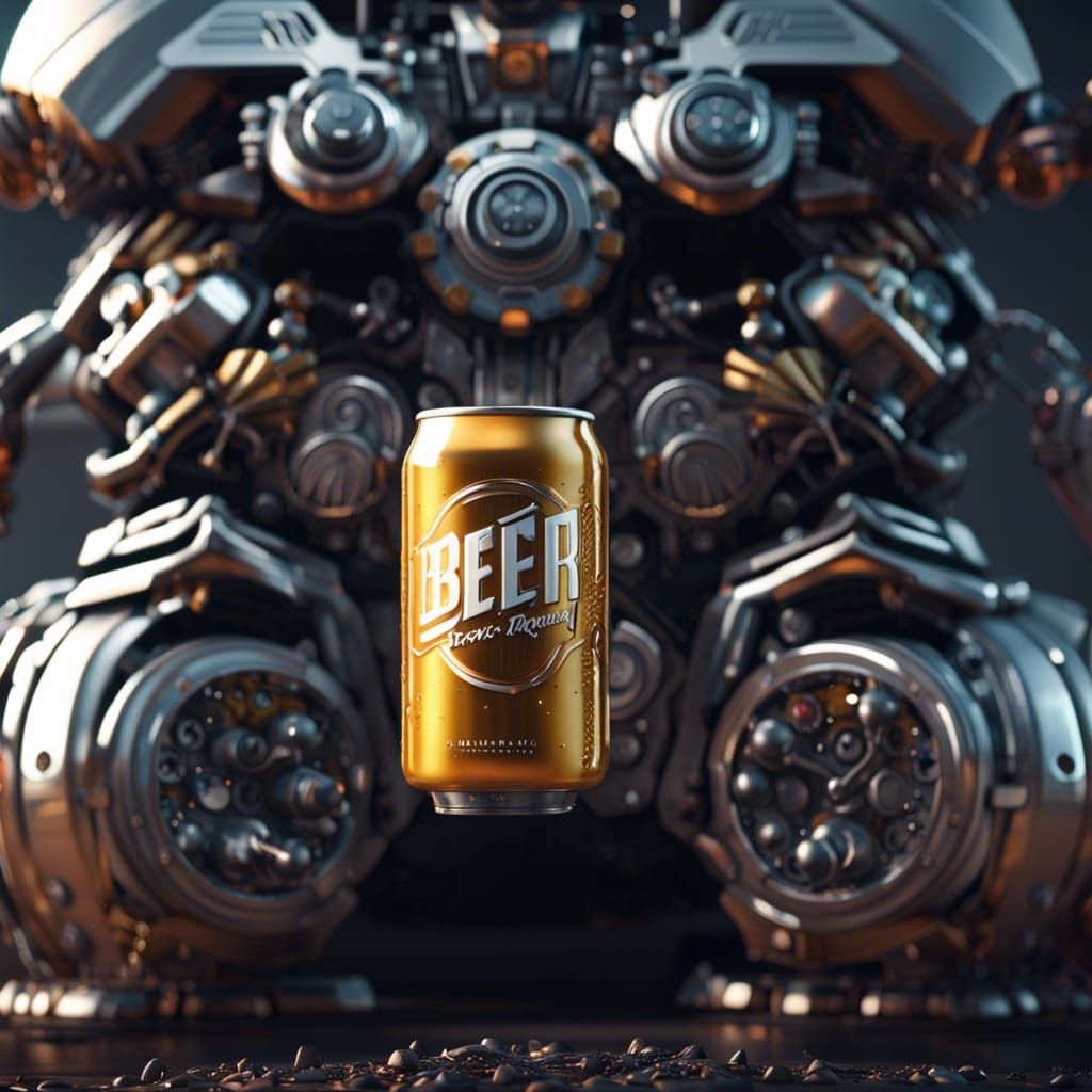 Futuristic Sci-Fi Beer with Intricate Mech Details