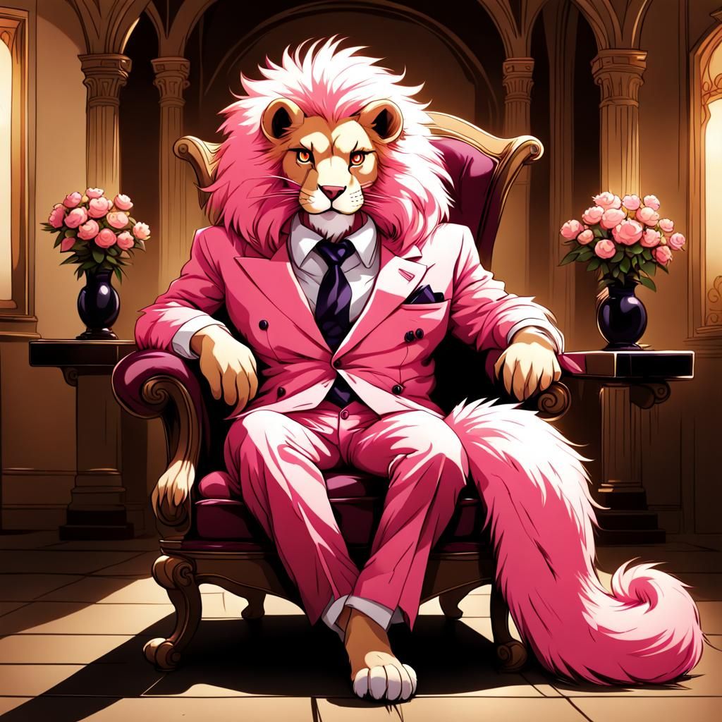 Pink Lion Furry in Bordello, Anime Style