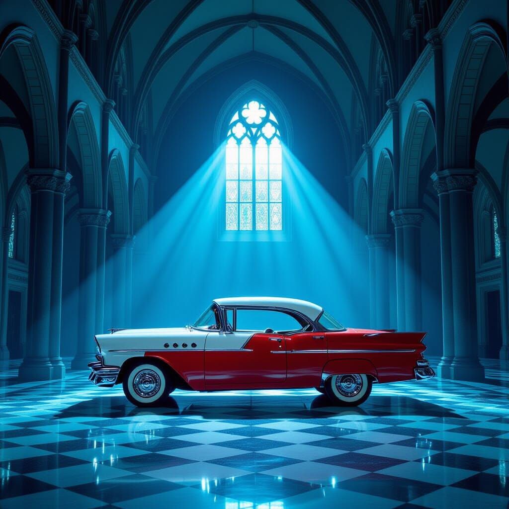 Rusted Vintage Car in Cathedral Sanctuary